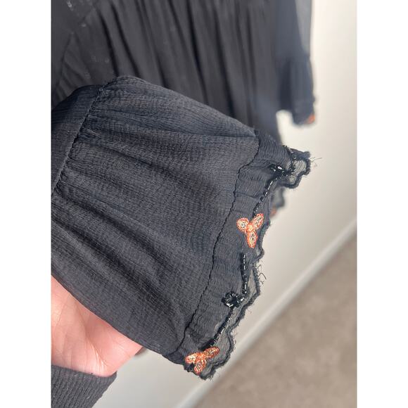 Free People Panama City Bell Sleeve Swing Mini Dress Black Women's Size Medium - Picture 7 of 13